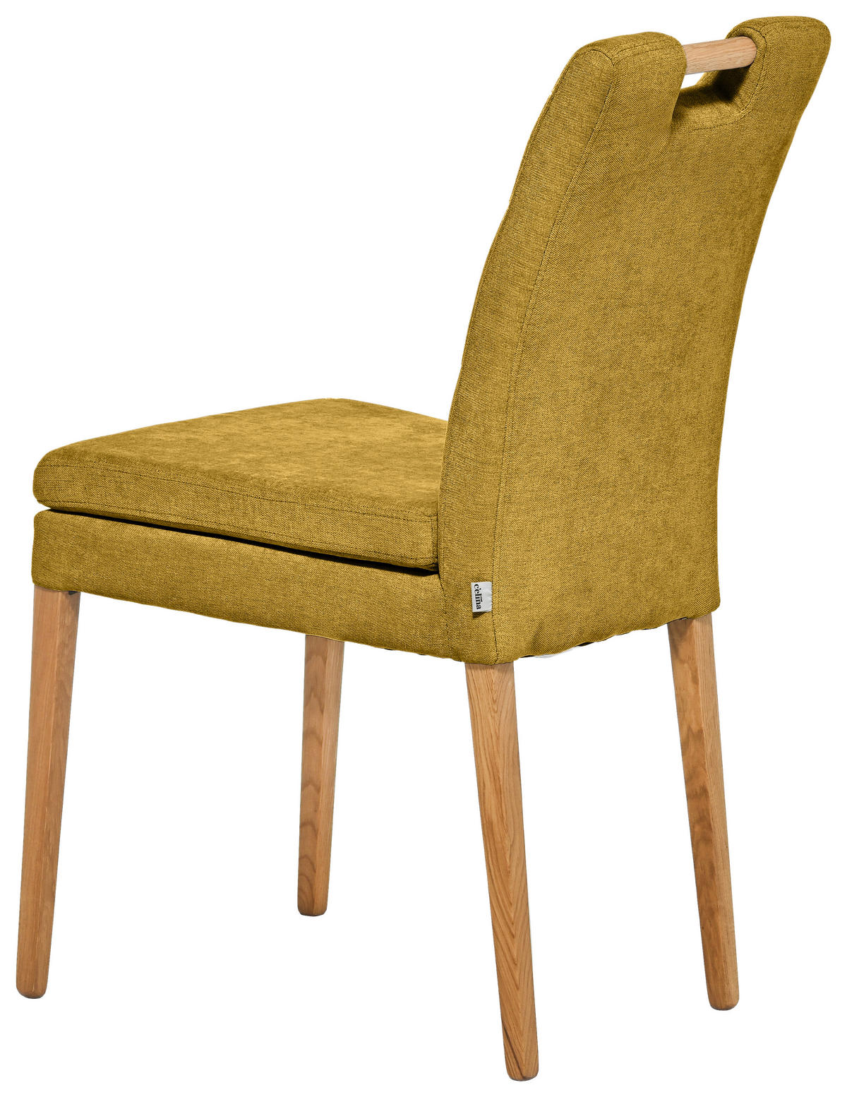STUHL Webstoff Gelb, Eichefarben Eiche massiv  - Eichefarben/Gelb, KONVENTIONELL, Holz/Textil (47/91,5/59cm) - Celina Home