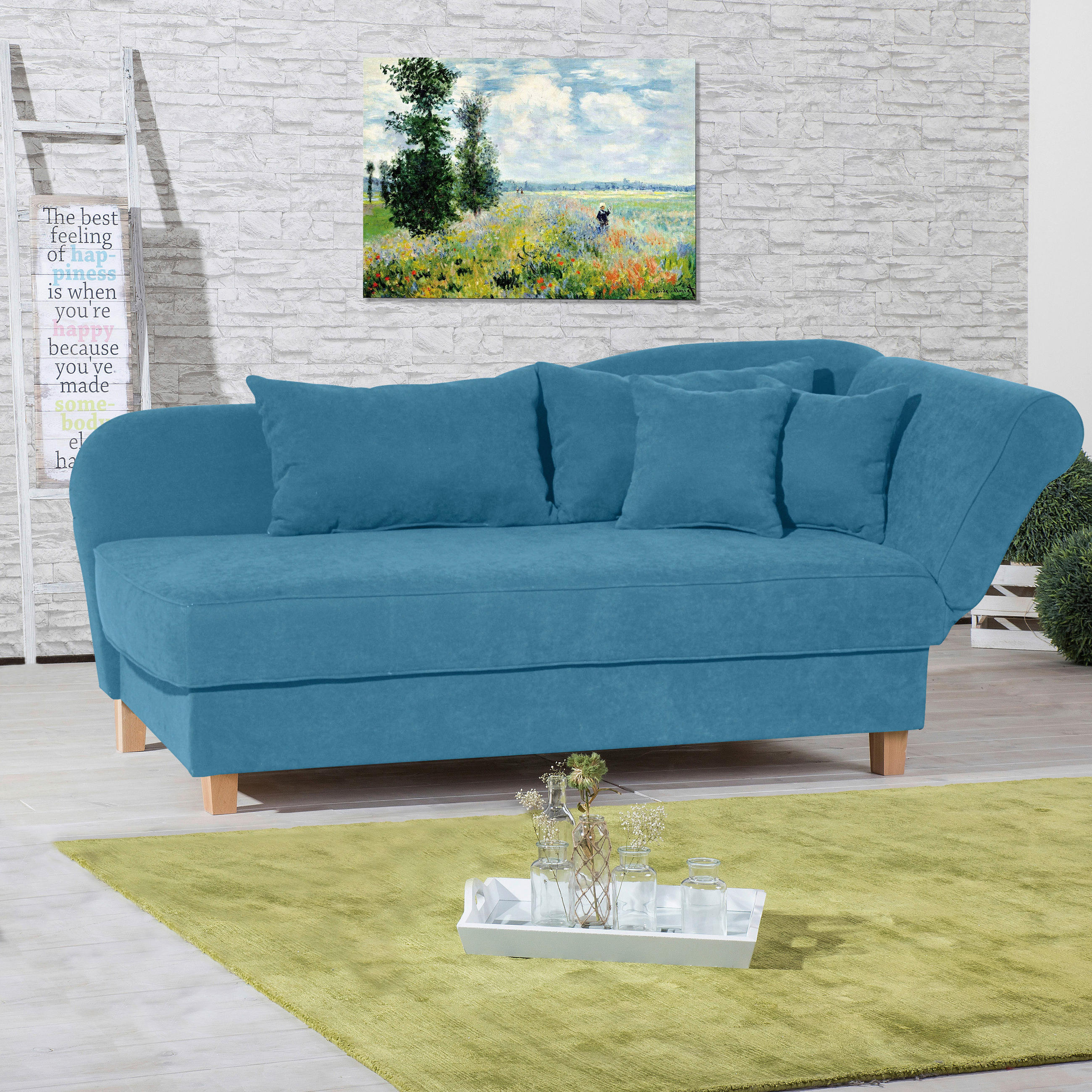 RÉCAMIERE Petrol Velours  - Buchefarben/Petrol, Design, Holz/Textil (190/88/82cm) - Max Winzer