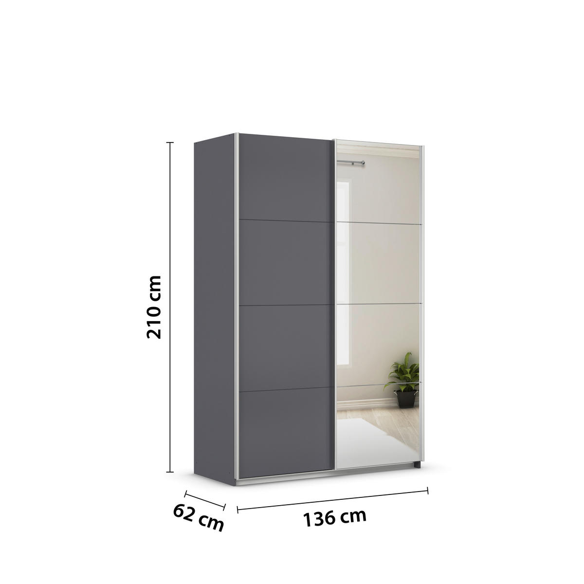SCHWEBETÜRENSCHRANK  in Grau  - Alufarben/Grau, KONVENTIONELL, Glas/Holzwerkstoff (136/210/62cm) - Xora