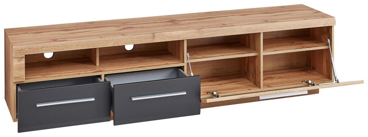 TV-ELEMENT Schwarz, Eichefarben  200/50/43 cm  - Eichefarben/Silberfarben, Design, Holzwerkstoff/Kunststoff (200/50/43cm) - Hom`in
