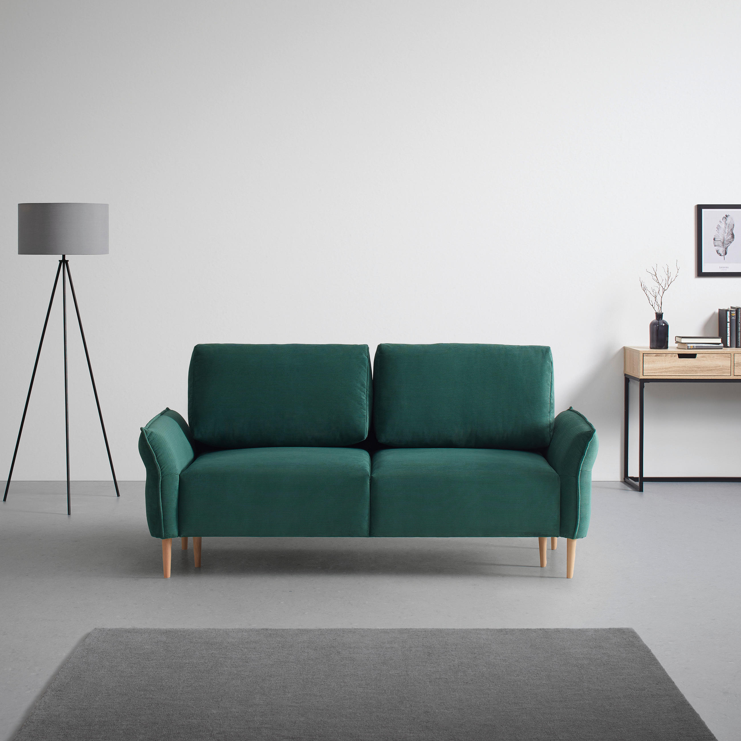 3-SITS SOFFA i manchester mörkgrön  - mörkgrön/naturfärgad, Modern, trä/textil (183/85/92cm) - MID.YOU