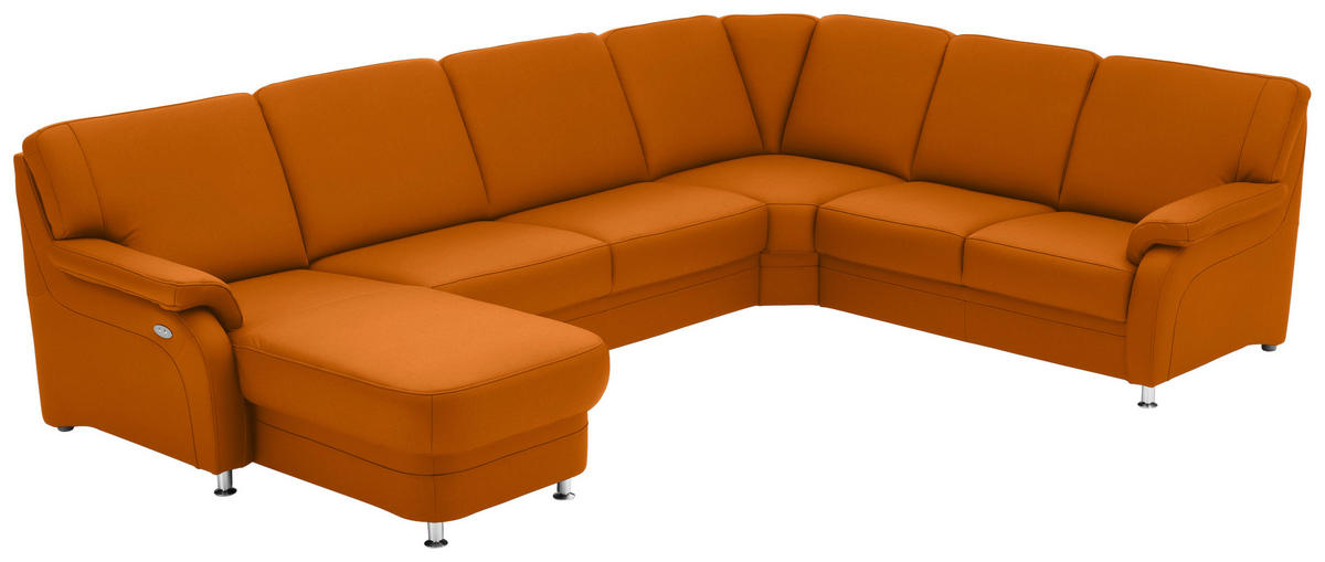 WOHNLANDSCHAFT  in Echtleder Orange  - Alufarben/Orange, KONVENTIONELL, Leder/Metall (165/329/239cm) - Beldomo Premium