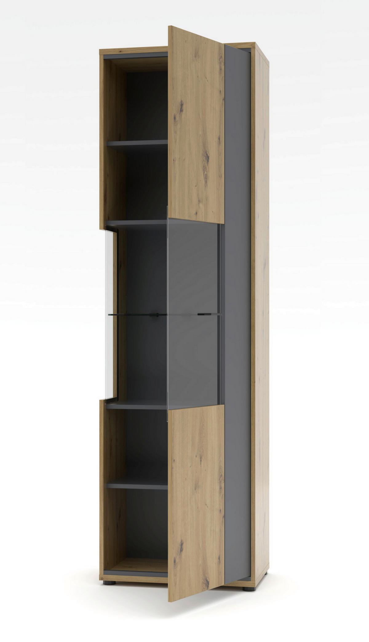 VITRINE in Graphitfarben, Eiche Artisan  - Graphitfarben/Schwarz, Design, Glas/Holzwerkstoff (60/205/40cm) - Livetastic