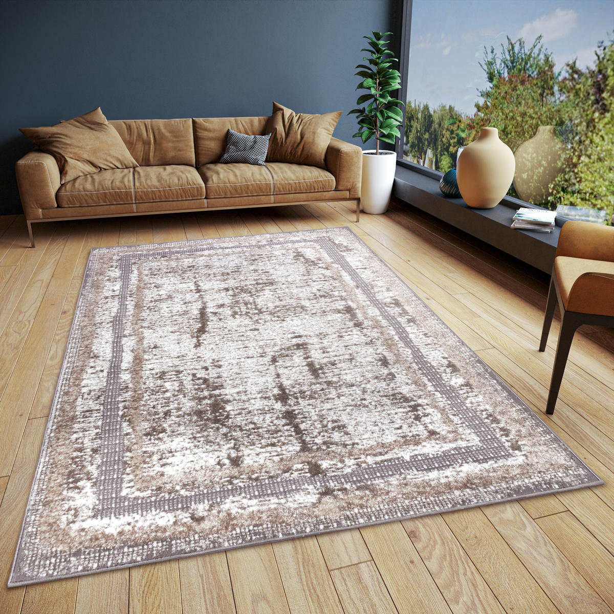 VINTAGE-TEPPICH 67/120 cm Shine Creme, Silberfarben, Greige  - Greige/Silberfarben, Design, Kunststoff (67/120cm)