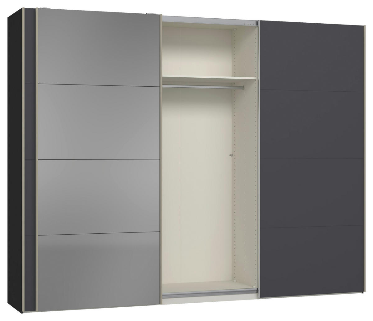SCHWEBETÜRENSCHRANK 303/236/65 cm 3-türig Anthrazit, Schwarz  - Edelstahlfarben/Anthrazit, Design, Glas/Holzwerkstoff (303/236/65cm) - Jutzler