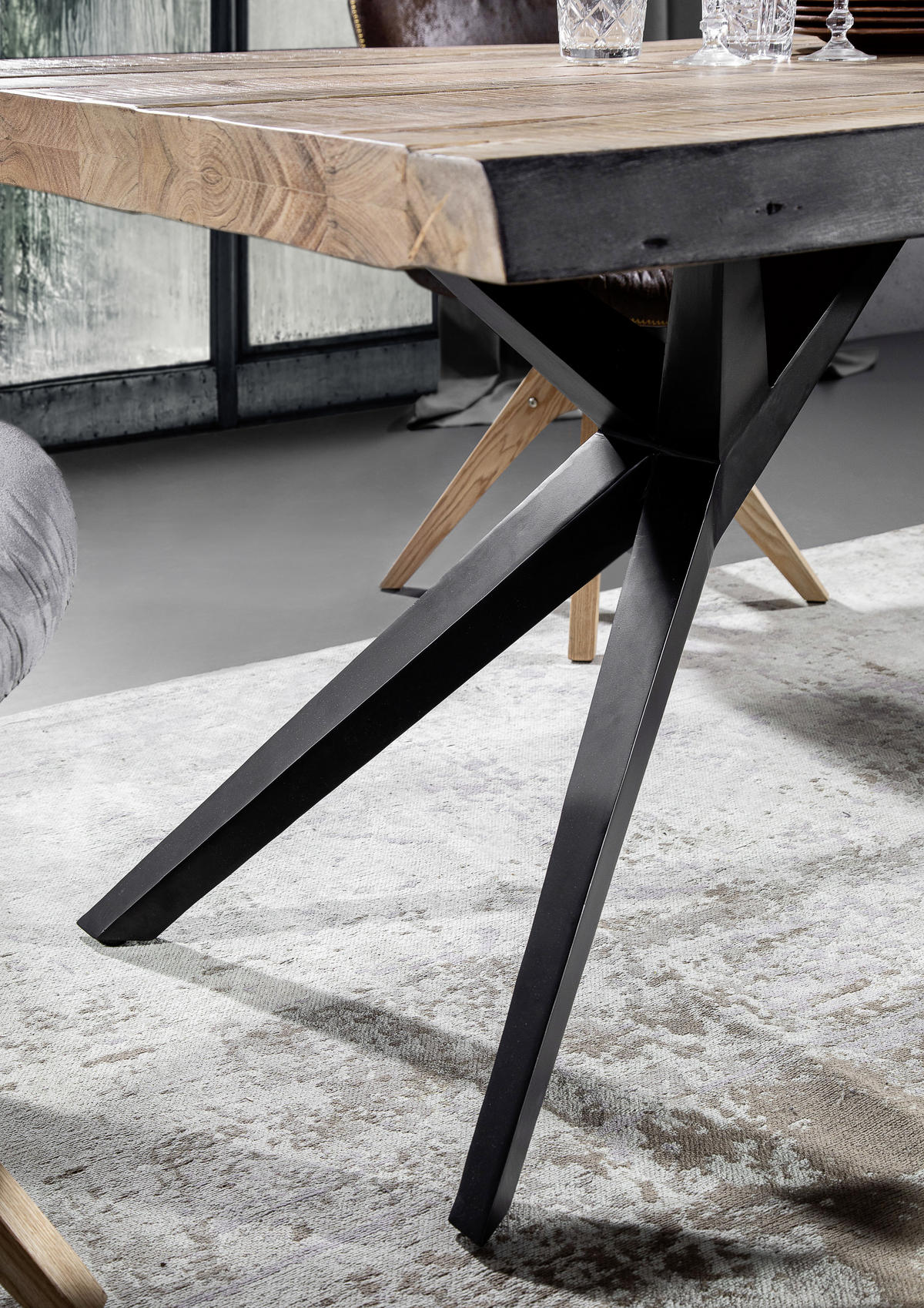 ESSTISCH in Holz, Metall 200/100/76 cm  - Schwarz/Akaziefarben, Design, Holz/Metall (200/100/76cm) - Landscape