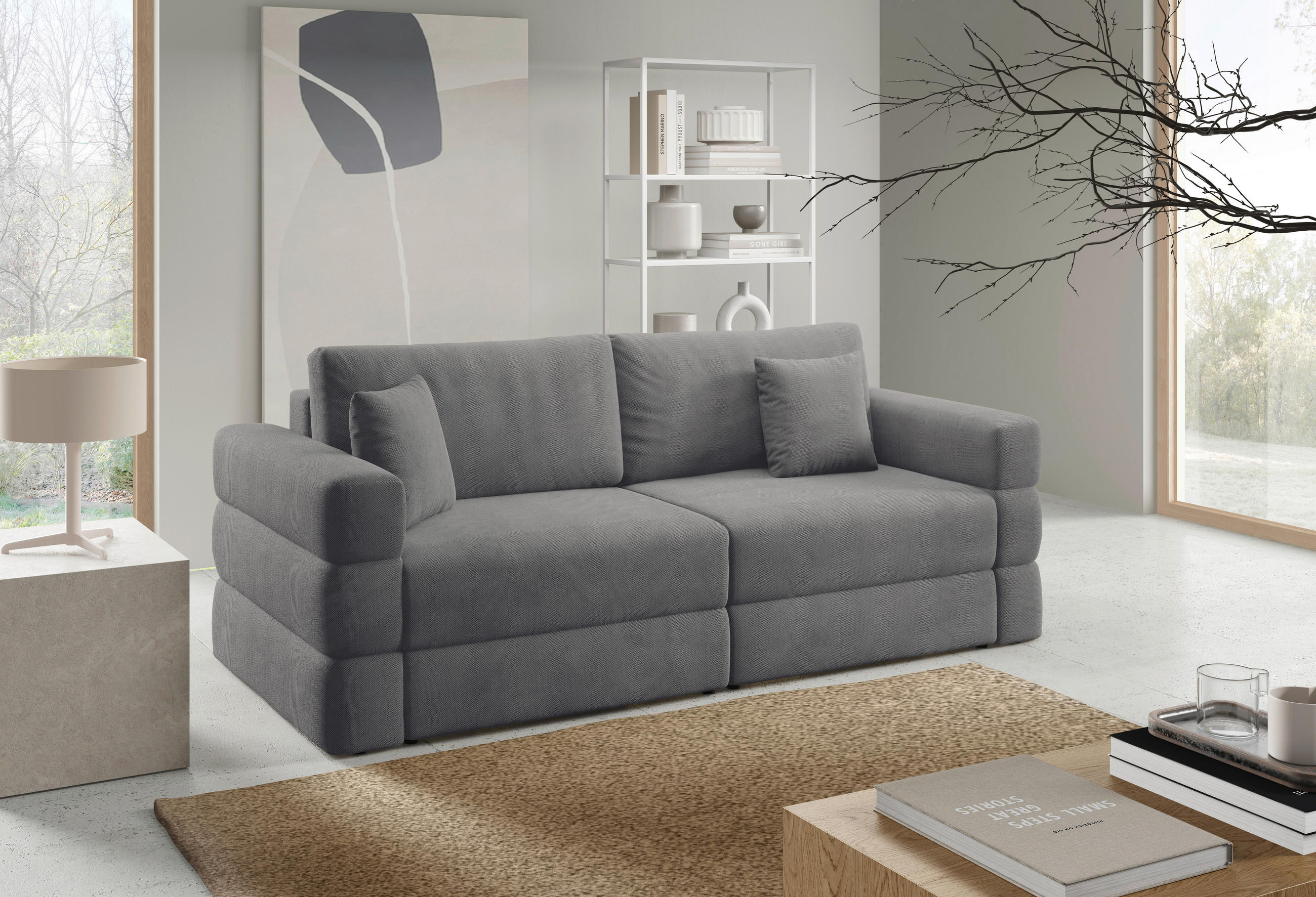 SCHLAFSOFA TERAZZO  mit Webstoff Dunkelgrau  - Dunkelgrau/Schwarz, Design, Kunststoff/Textil (254/93/167cm) - Livetastic