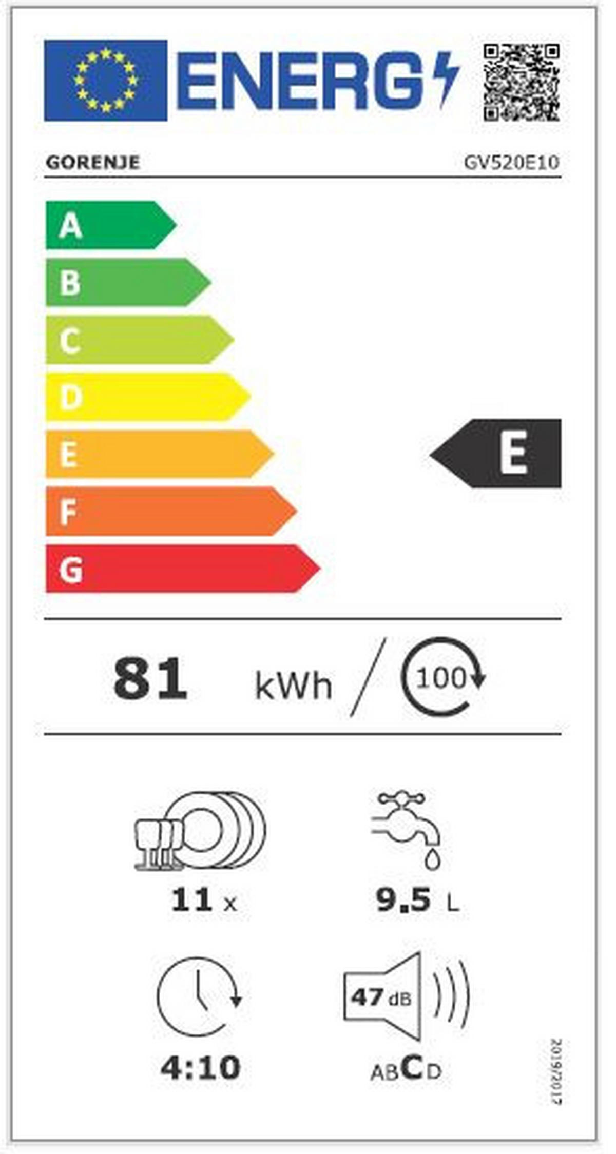 GESCHIRRSPÜLER GV520E10  - Edelstahlfarben/Schwarz, Basics, Metall (44,8/81,5/55cm) - Gorenje