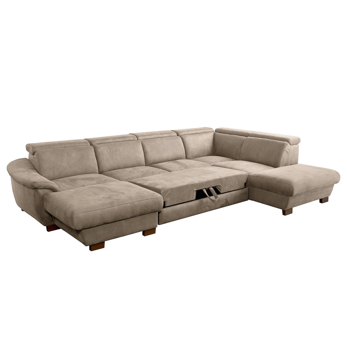 WOHNLANDSCHAFT Mikrofaser Taupe  - Taupe/Wengefarben, Design, Holz/Textil (238/347/273cm) - Livetastic