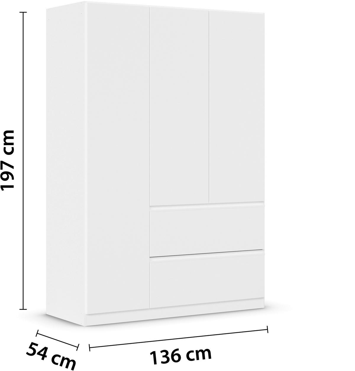 SKRIŇA S OTOČNÝMI DVERAMI, biela, 136/197/54 cm - biela, Modern, kompozitné drevo (136/197/54cm) - Rauch Möbel