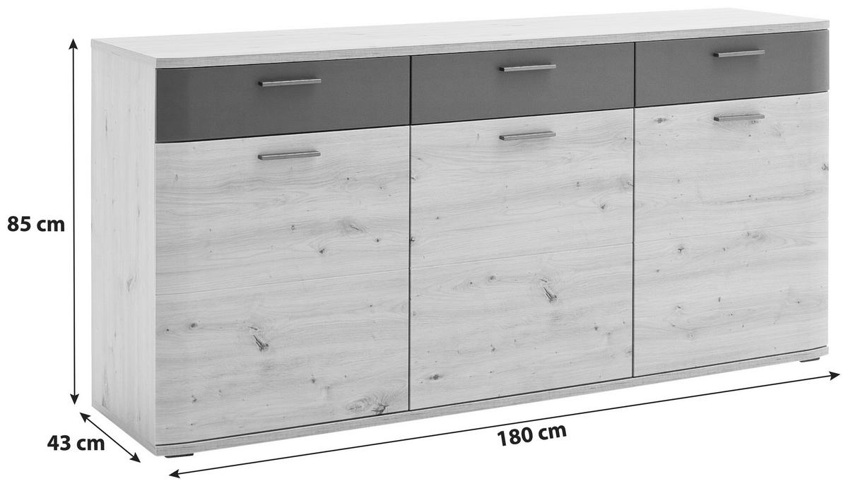ŠIROKÁ KOMODA, antracitová, barvy dubu, 180/85/43 cm - barvy dubu/černá, Design, kov/kompozitní dřevo (180/85/43cm) - Livetastic