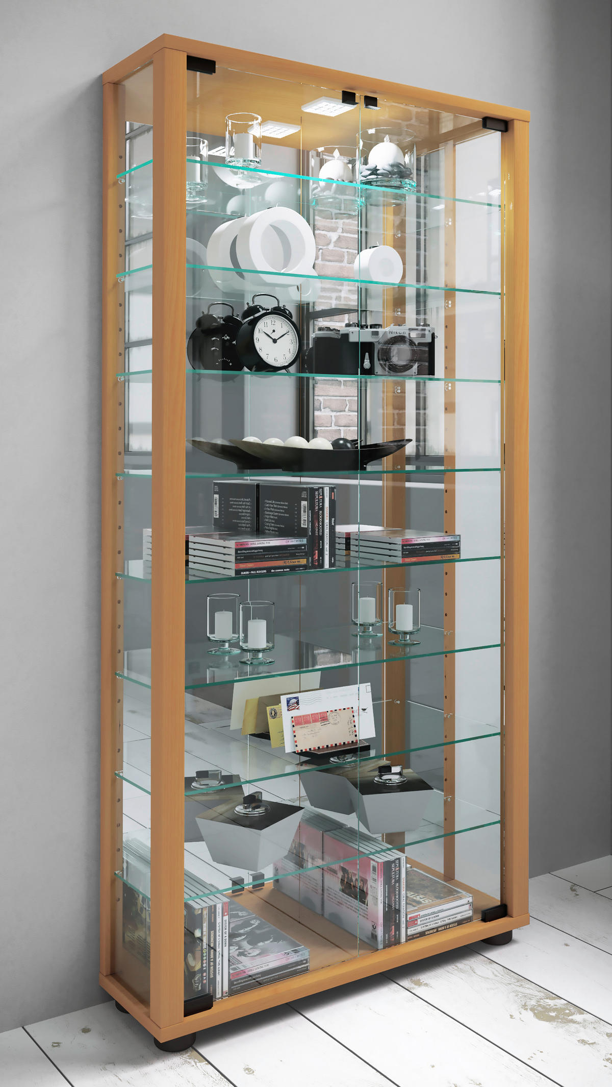 VITRINE in Buchefarben  - Buchefarben/Schwarz, Modern, Glas/Holzwerkstoff (59/114,8/18cm) - MID.YOU