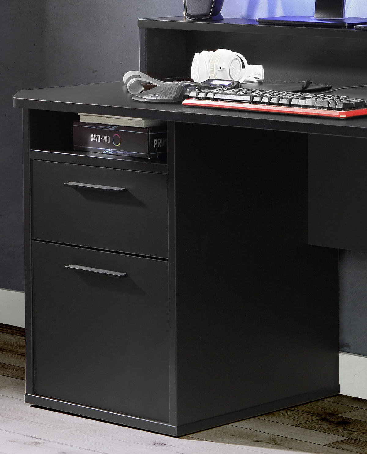 GAMINGTISCH Schwarz  - Alufarben/Schwarz, MODERN, Holzwerkstoff/Kunststoff (160/72/91cm) - MID.YOU