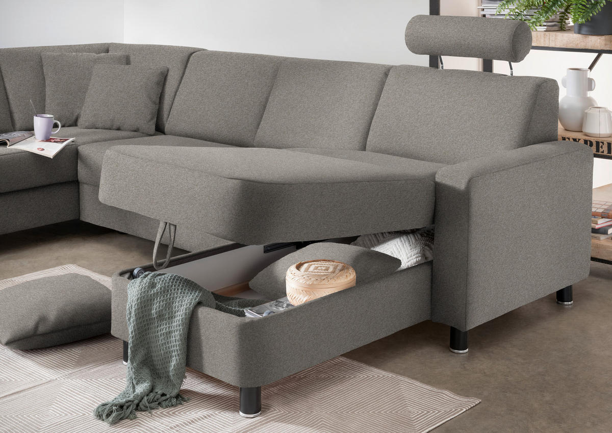 WOHNLANDSCHAFT in Webstoff Grau  - Schwarz/Grau, Design, Holz/Textil (198/296/165cm) - Xora