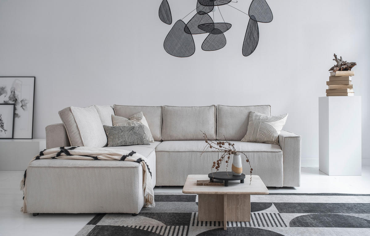 ECKSOFA in Cord Beige  - Beige/Schwarz, Design, Kunststoff/Textil (194/247cm) - MID.YOU