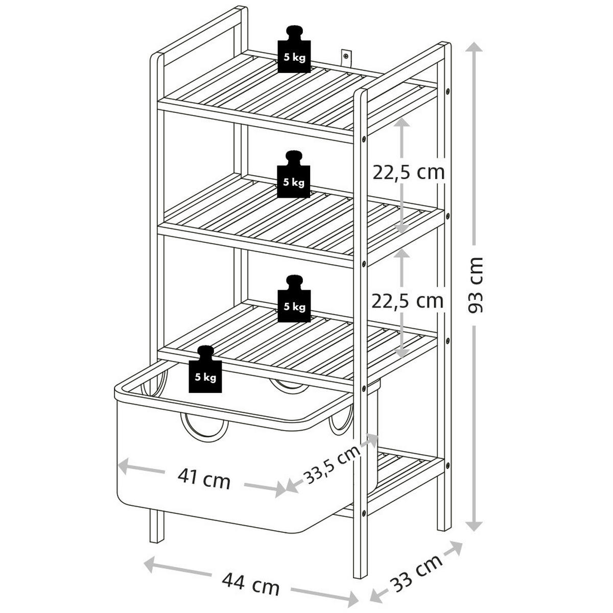 BADEZIMMERREGAL 44/33/93,5 cm  - Hellbraun/Schwarz, KONVENTIONELL, Holz/Textil (44/33/93,5cm) - Kesper