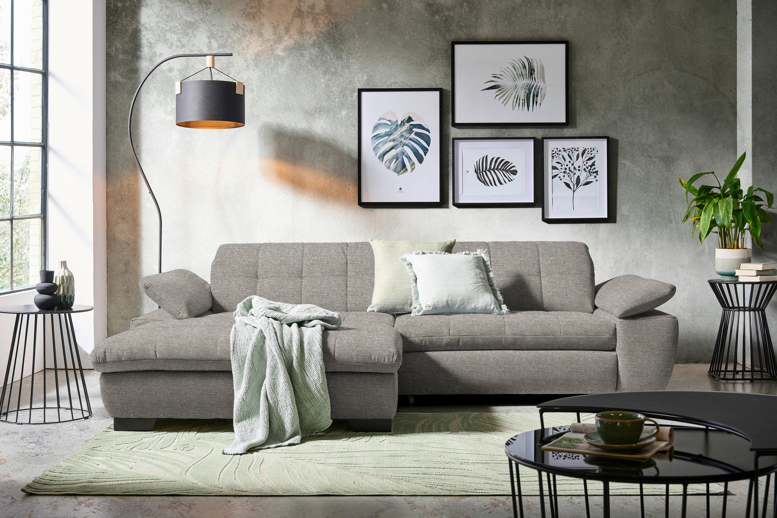 ECKSOFA in Webstoff Grau  - Schwarz/Grau, Design, Textil/Metall (180/265cm) - Carryhome