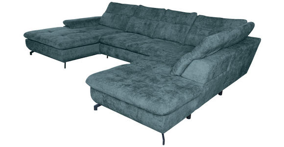 WOHNLANDSCHAFT in Struktur Blau  - Blau/Schwarz, KONVENTIONELL, Textil/Metall (188/357/253cm) - Carryhome