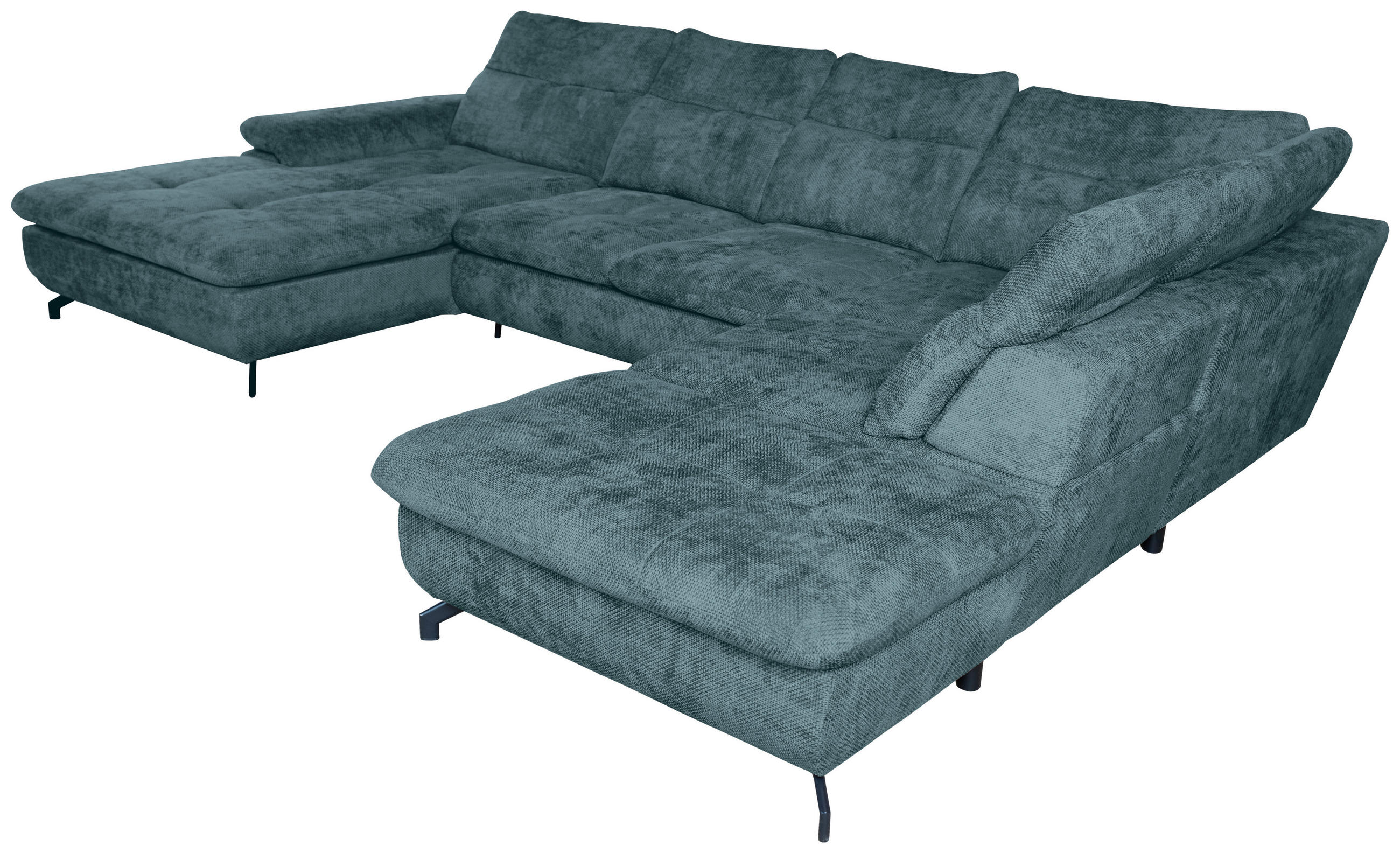 WOHNLANDSCHAFT Blau Struktur  - Blau/Schwarz, KONVENTIONELL, Textil/Metall (188/357/253cm) - Carryhome