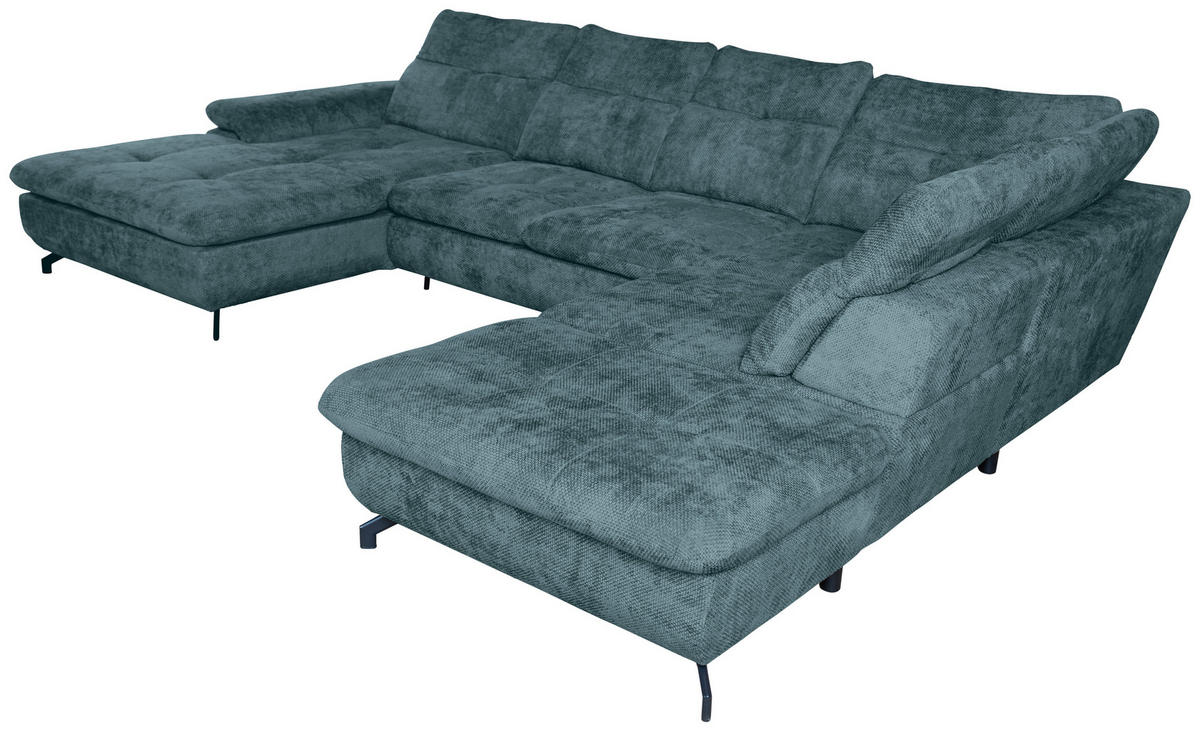 WOHNLANDSCHAFT Blau Struktur  - Blau/Schwarz, KONVENTIONELL, Textil/Metall (188/357/253cm) - Carryhome