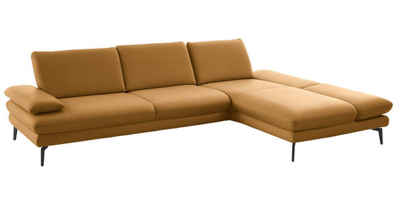 ECKSOFA in Echtleder Currygelb  308/195 cm  - Currygelb/Schwarz, Design, Leder/Metall (308/195cm) - Dieter Knoll