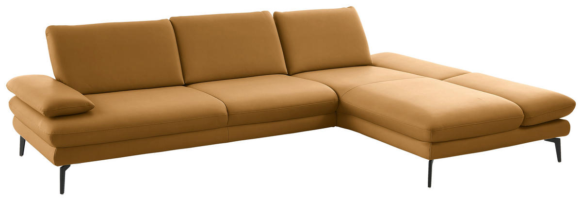 ECKSOFA in Echtleder Currygelb  - Currygelb/Schwarz, Design, Leder/Metall (308/195cm) - Dieter Knoll