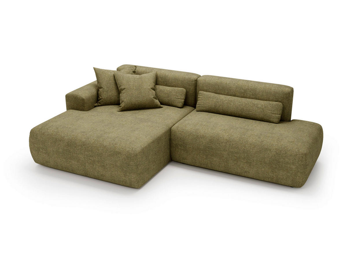 ECKSOFA REVE in Chenille Grün  160/284 cm  - Schwarz/Grün, Design, Kunststoff/Textil (160/284cm) - Livetastic
