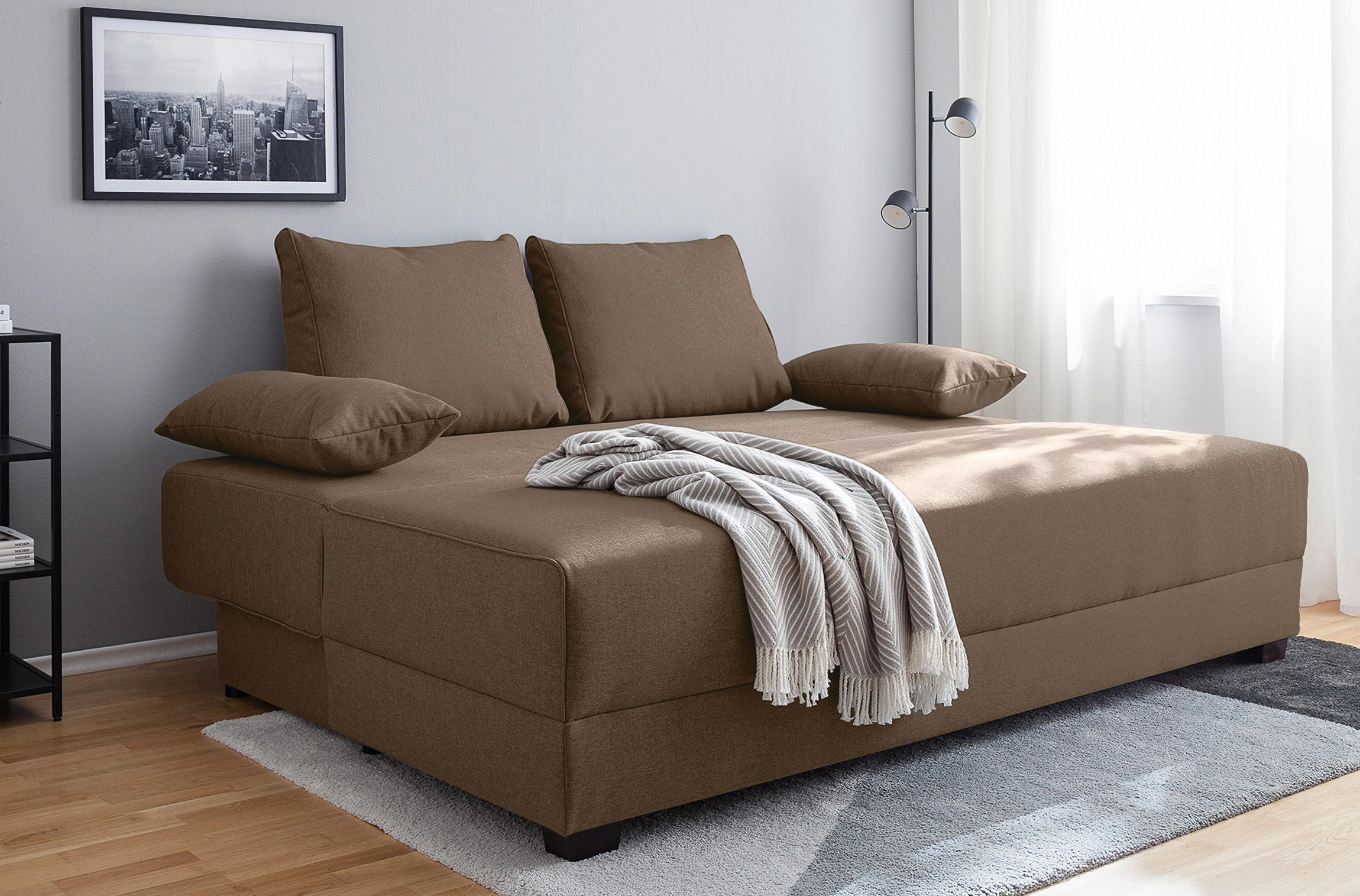 SCHLAFSOFA Webstoff Braun  - Dunkelbraun/Braun, Design, Holz/Textil (202/85/110cm) - MID.YOU