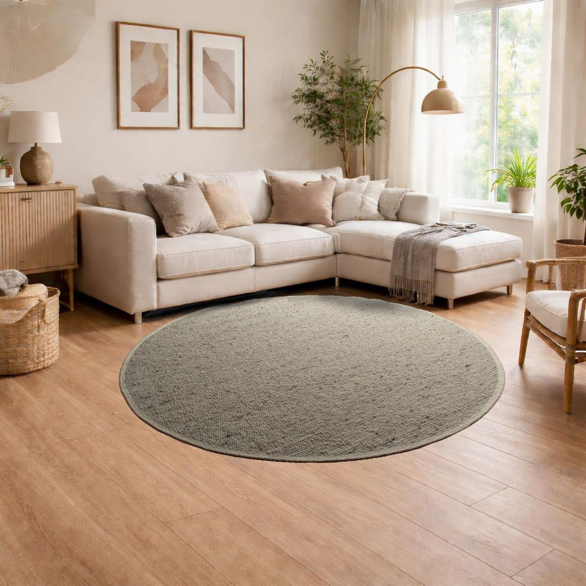 HANDWEBTEPPICH 170 cm Parma Greige  - Greige, KONVENTIONELL, Textil (170cm) - Linea Natura