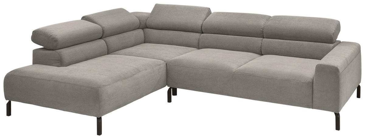 ECKSOFA in Feincord Grau  - Schwarz/Grau, Design, Textil/Metall (219/273cm) - Pure Home Lifestyle