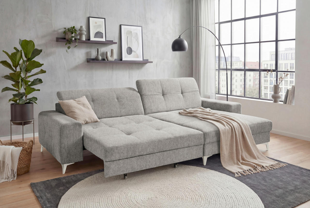 ECKSOFA SORELLA in Mikrovelours Taupe Kopfteilverstellung, Sitztiefenverstellung  328/182 cm  - Taupe/Kaschmir, Design, Kunststoff/Textil (328/182cm) - MID.YOU