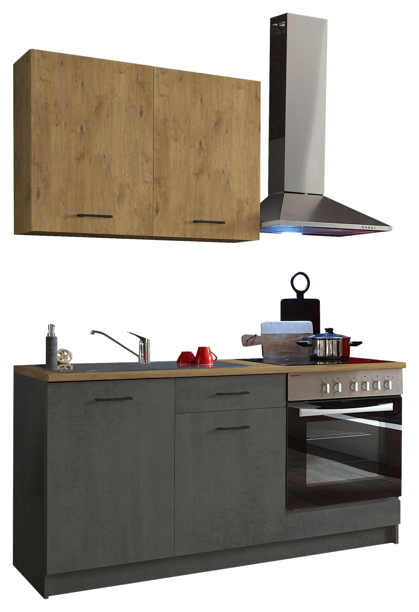KÜCHENLEERBLOCK 160 cm   in Anthrazit, Eichefarben  - Eichefarben/Anthrazit, KONVENTIONELL, Holzwerkstoff/Kunststoff (160cm) - Carryhome