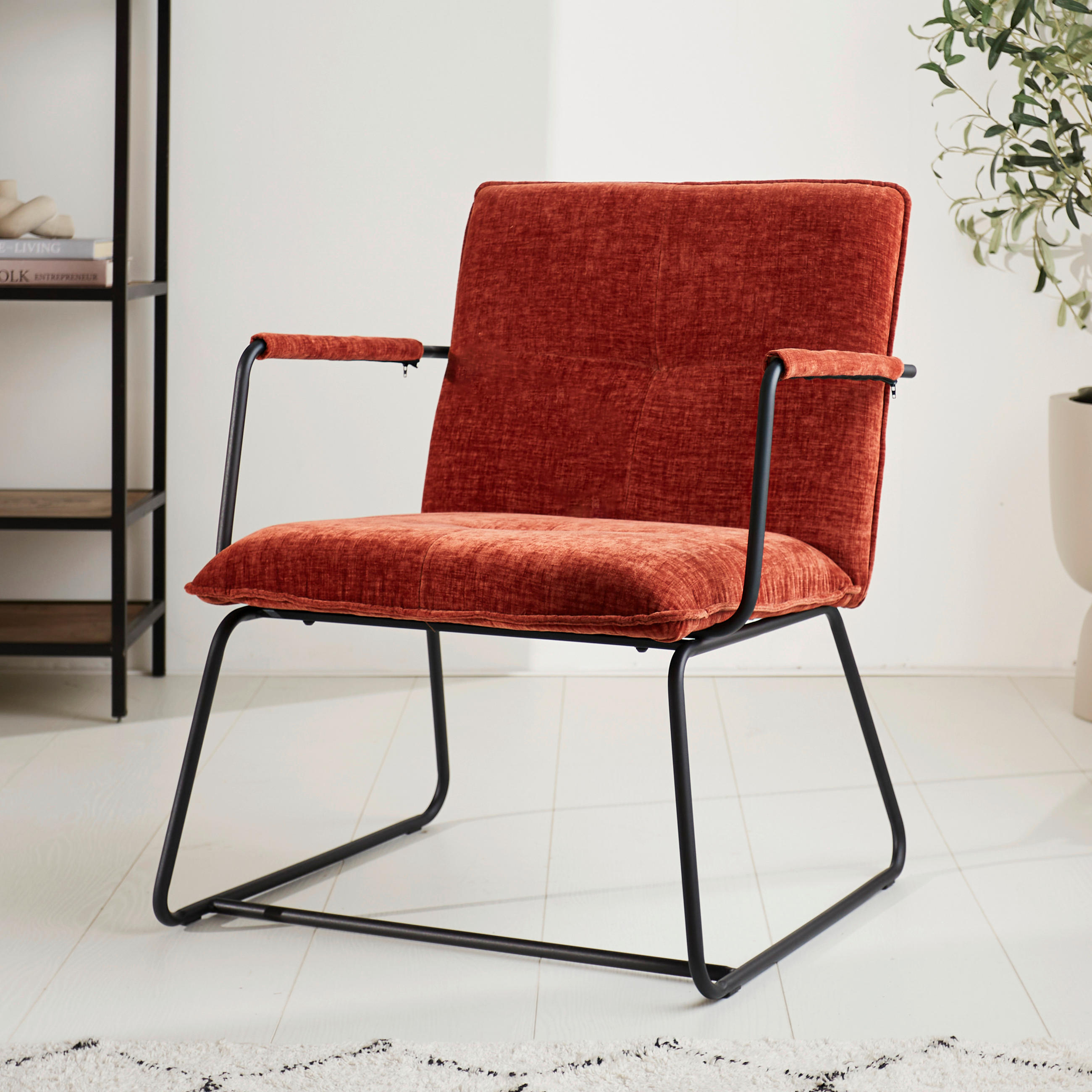 SESSEL in Chenille Kupferfarben  - Schwarz/Kupferfarben, MODERN, Textil/Metall (65/80/68cm) - MID.YOU
