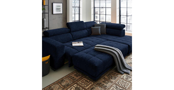 ECKSOFA  in Mikrofaser Dunkelblau  301/207 cm  - Schwarz/Dunkelblau, Design, Textil/Metall (301/207cm) - Xora