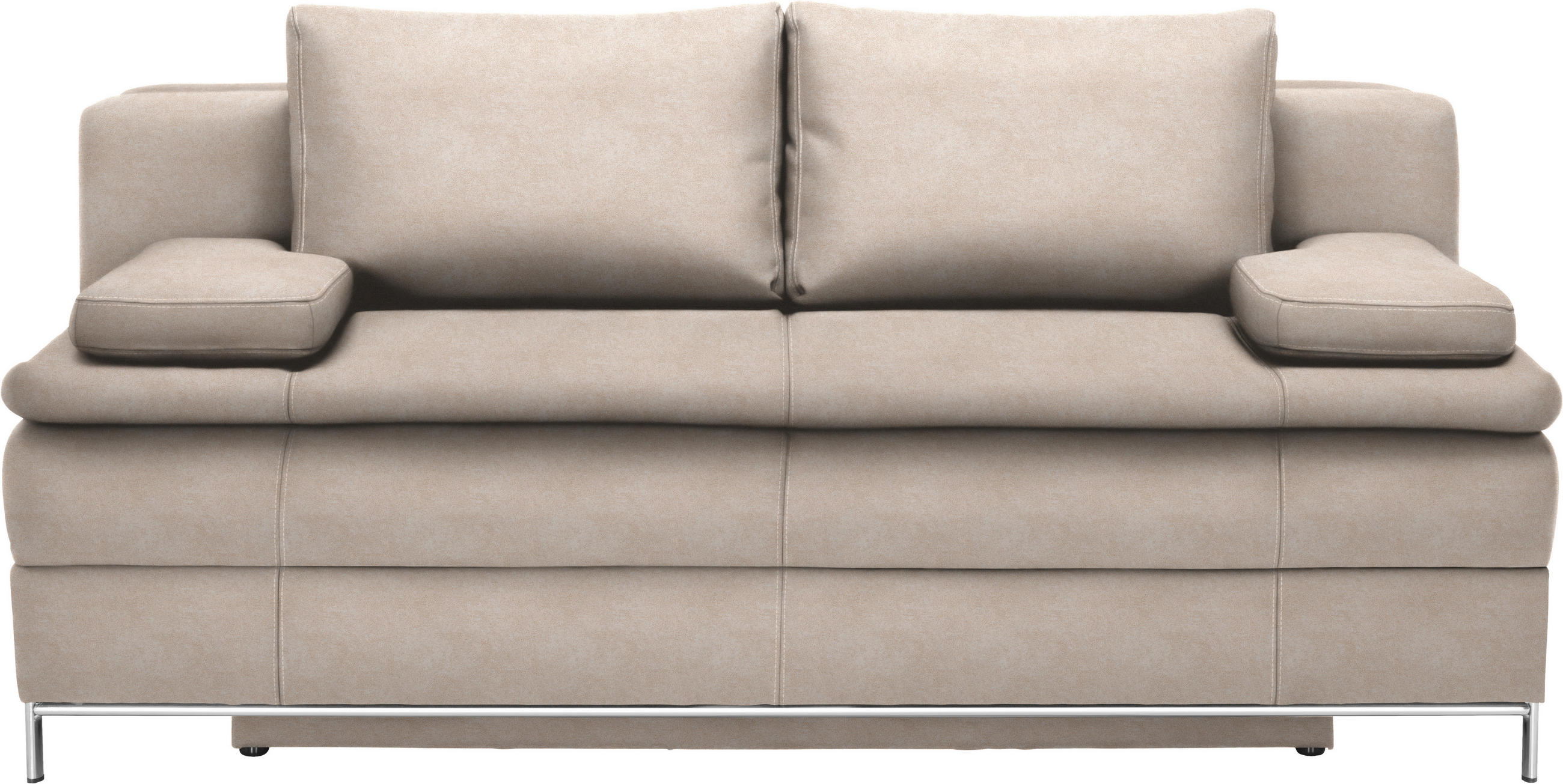BOXSPRINGSOFA in Flachgewebe Sandfarben  - Sandfarben/Chromfarben, Design, Textil/Metall (200/93/107cm) - Novel