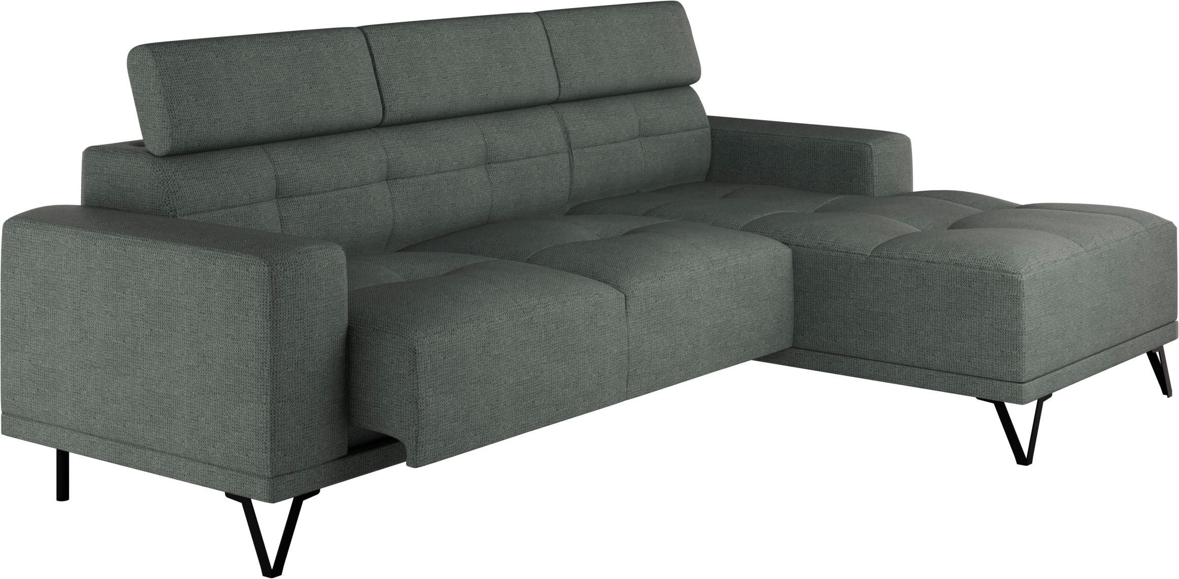 ECKSOFA Waldgrün Chenille  - Waldgrün/Schwarz, KONVENTIONELL, Textil/Metall (264/178cm) - Hom`in