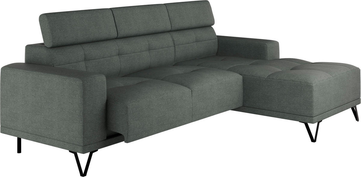 ECKSOFA Waldgrün Chenille  - Waldgrün/Schwarz, KONVENTIONELL, Textil/Metall (264/178cm) - Hom`in