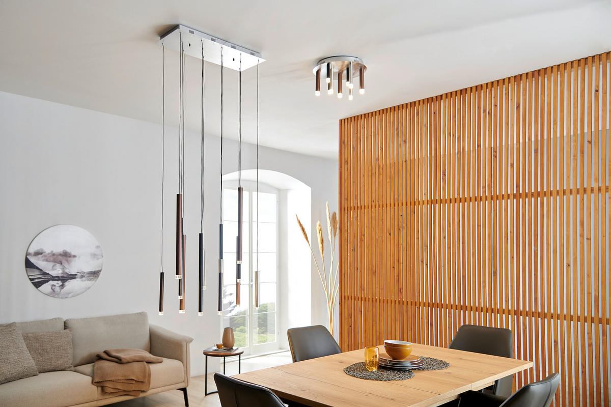 LED-HÄNGELEUCHTE 70/30/180 cm  - Hellbraun/Silberfarben, Design, Kunststoff/Metall (70/30/180cm) - Brilliant