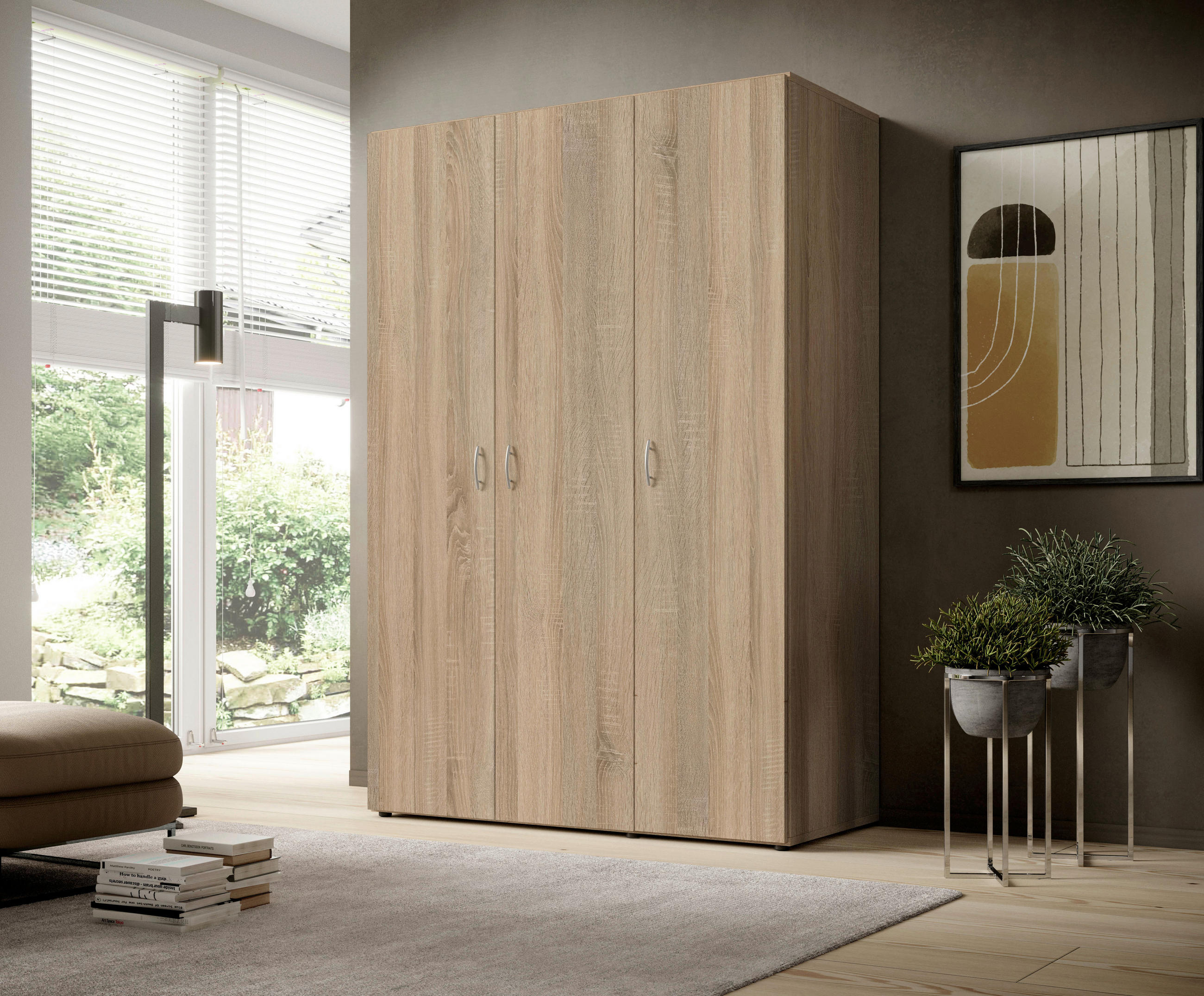 DREHTÜRENSCHRANK 121/176/51 cm 3-türig Sonoma Eiche  - Alufarben/Sonoma Eiche, KONVENTIONELL, Holzwerkstoff/Kunststoff (121/176/51cm) - Boxxx