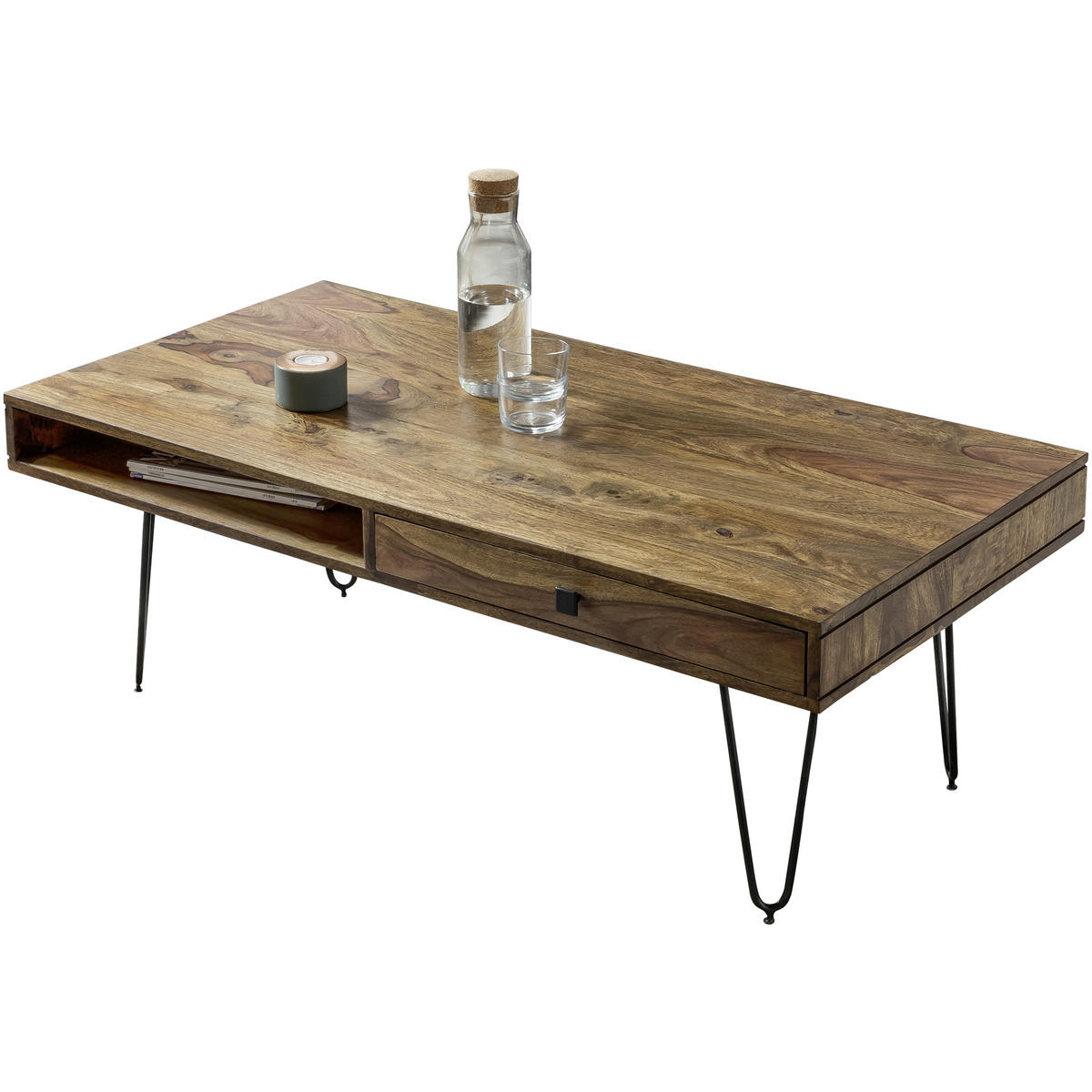 COUCHTISCH Sheesham massiv 117/60/40 cm rechteckig Sheeshamfarben  - Sheeshamfarben/Schwarz, Design, Holz/Metall (117/60/40cm) - MID.YOU