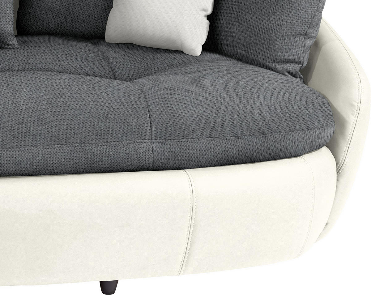 MEGASOFA in Lederlook, Mikrofaser Grau, Weiss  - Weiss/Schwarz, Lifestyle, Textil (238/80/140cm) - MID.YOU