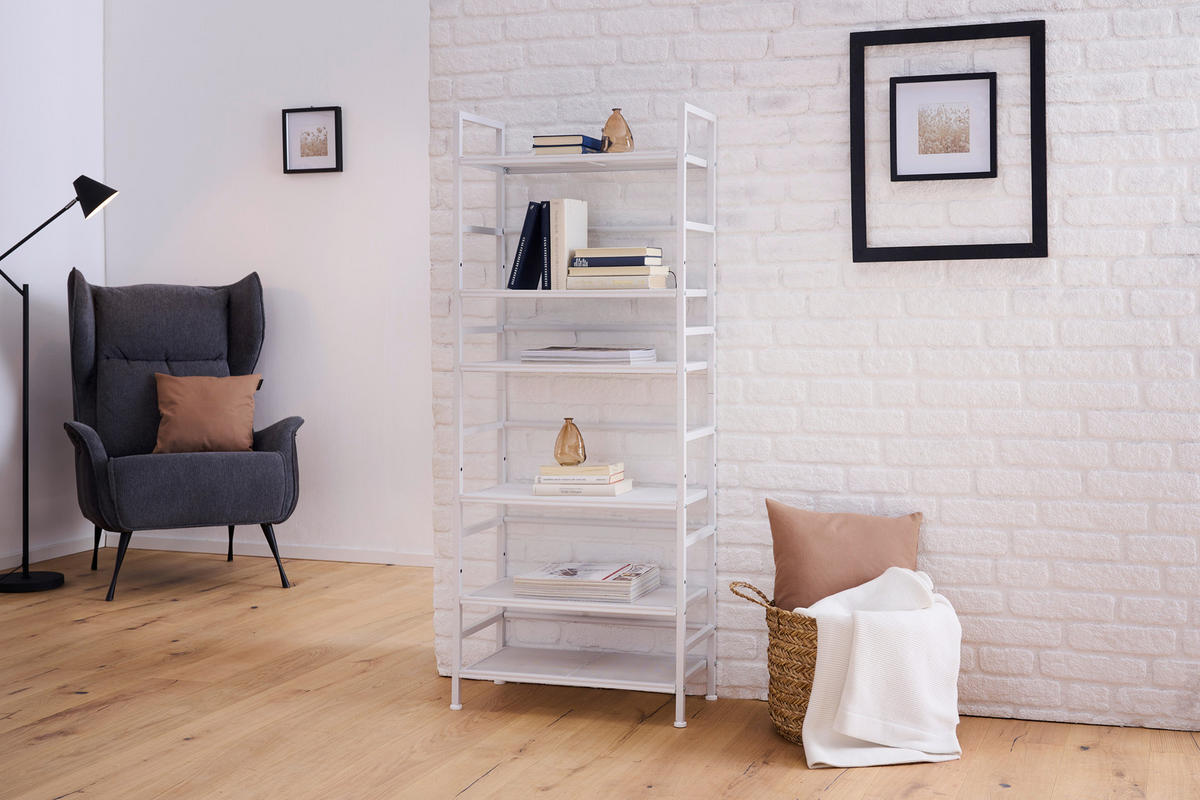 REGÁL NA BOTY, bílá, 59/144/30 cm - bílá, Moderní, kov (59/144/30cm) - PBJ