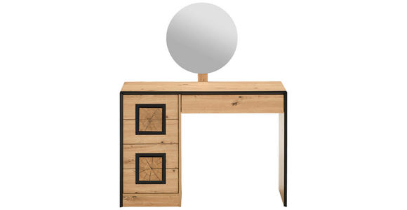 SCHMINKTISCH 110/40/132 cm, Schwarz, Eichefarben  - Eichefarben/Schwarz, KONVENTIONELL, Glas/Holzwerkstoff (110/40/132cm) - Xora