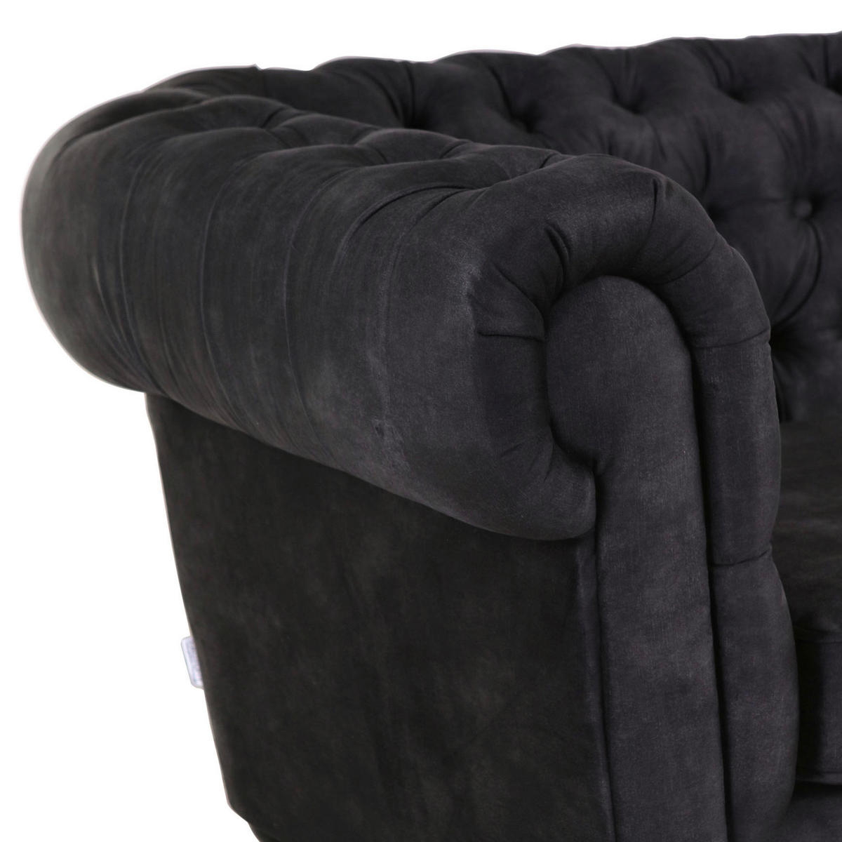 CHESTERFIELD-SOFA in Flachgewebe Anthrazit  - Anthrazit/Schwarz, Konventionell, Textil (203/79/93cm) - Livetastic
