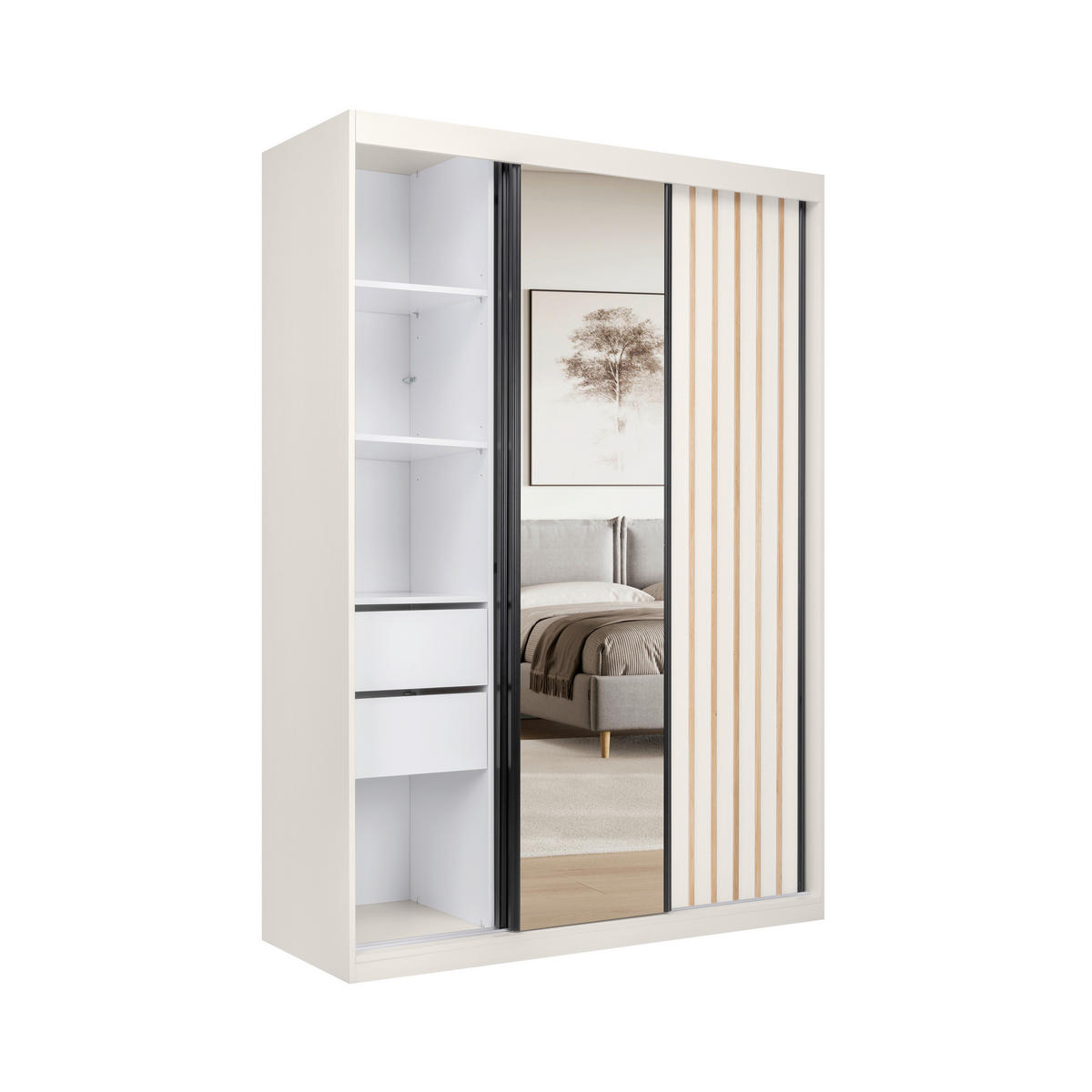 ORMAR S KLIZNIM VRATIMA kašmir   - bijela/kašmir, Moderno, drvni materijal/metal (150/215/59,5cm) - P & B