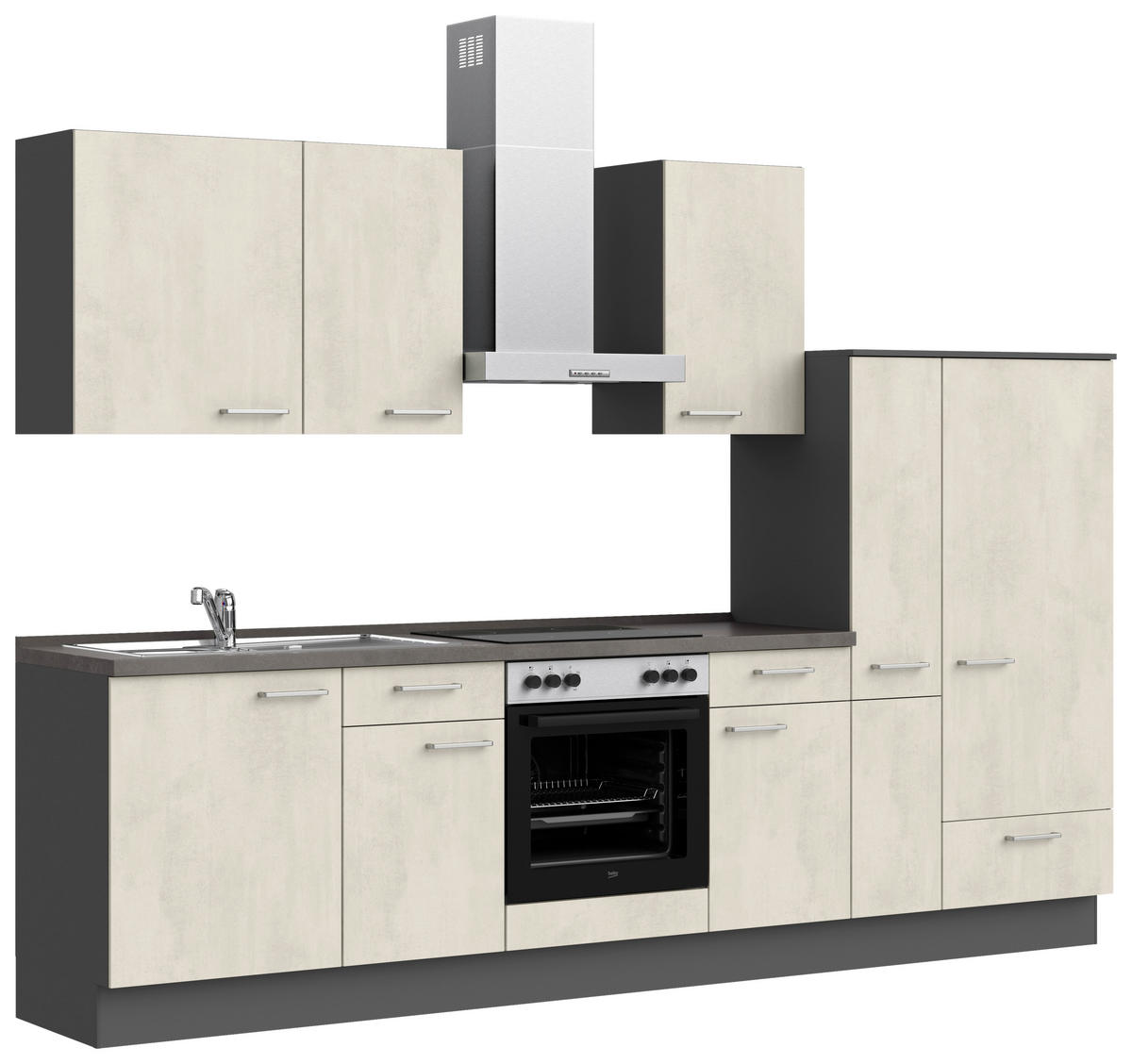 KÜCHENBLOCK Riva 300 cm  in Weiß, Schieferfarben  - Schieferfarben/Edelstahlfarben, MODERN, Holzwerkstoff/Metall (300cm) - Nobilia
