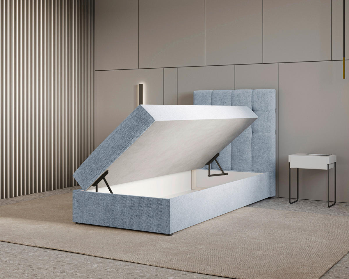 BOXBETT 90/200 cm,  in Blau, Bettkasten, Topper,  - Blau, MODERN, Holz/Kunststoff (90/200cm) - MID.YOU