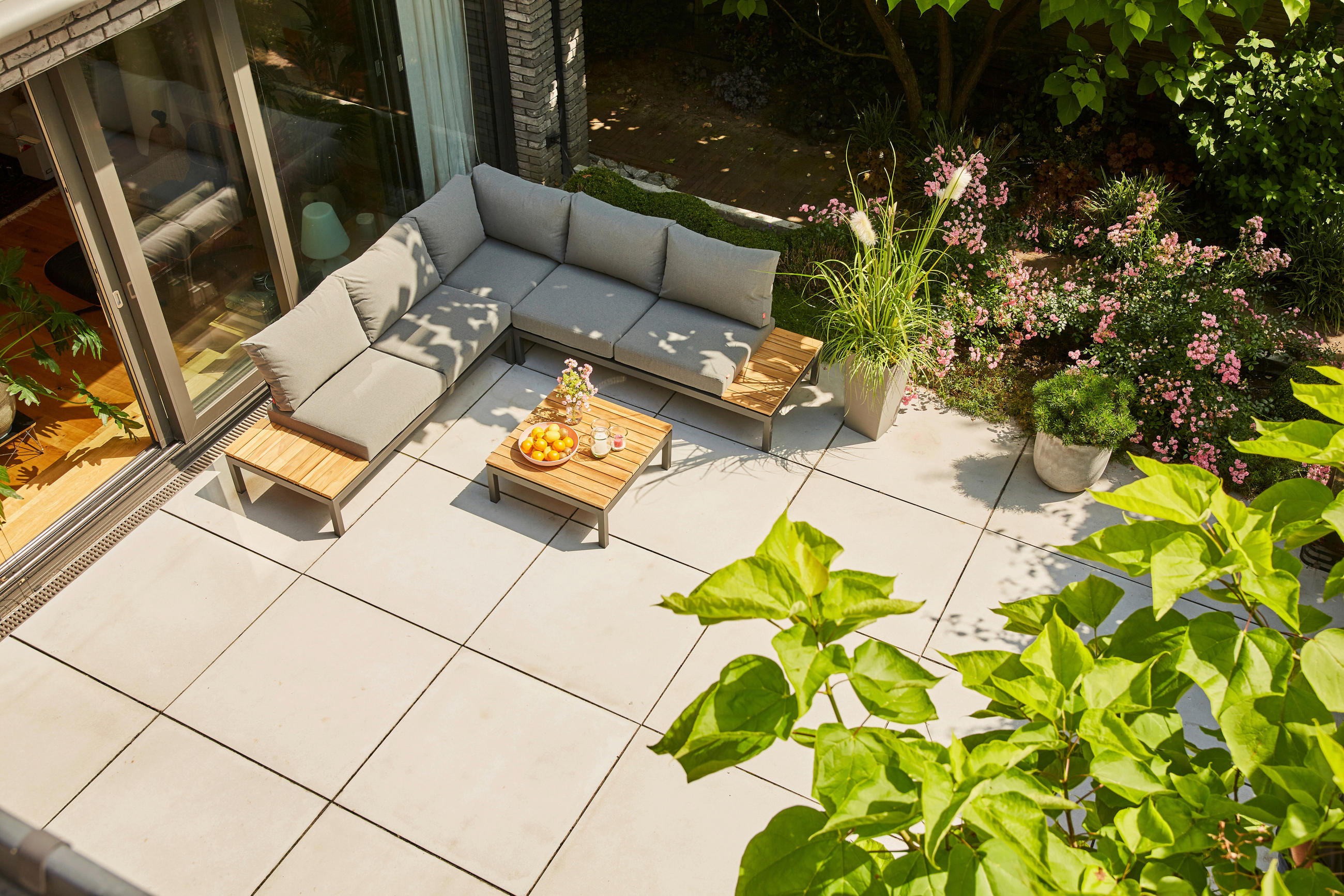 LOUNGEGARNITUR Teakholz massiv Aluminium  - Anthrazit/Grau, KONVENTIONELL, Holz/Textil (252/84/252cm) - Siena Garden