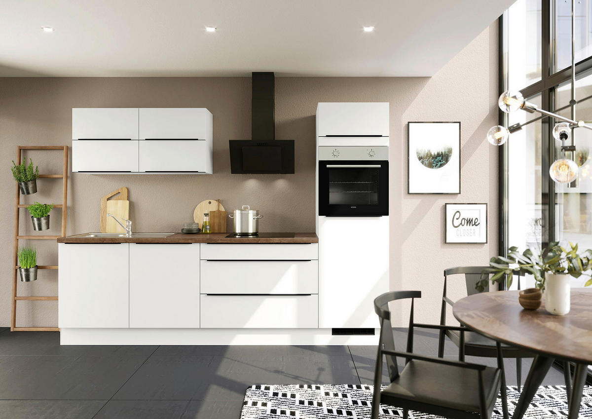 KÜCHENBLOCK 280 cm   in Weiß  - Eichefarben/Schwarz, Trend, Holzwerkstoff/Metall (280cm) - Impuls