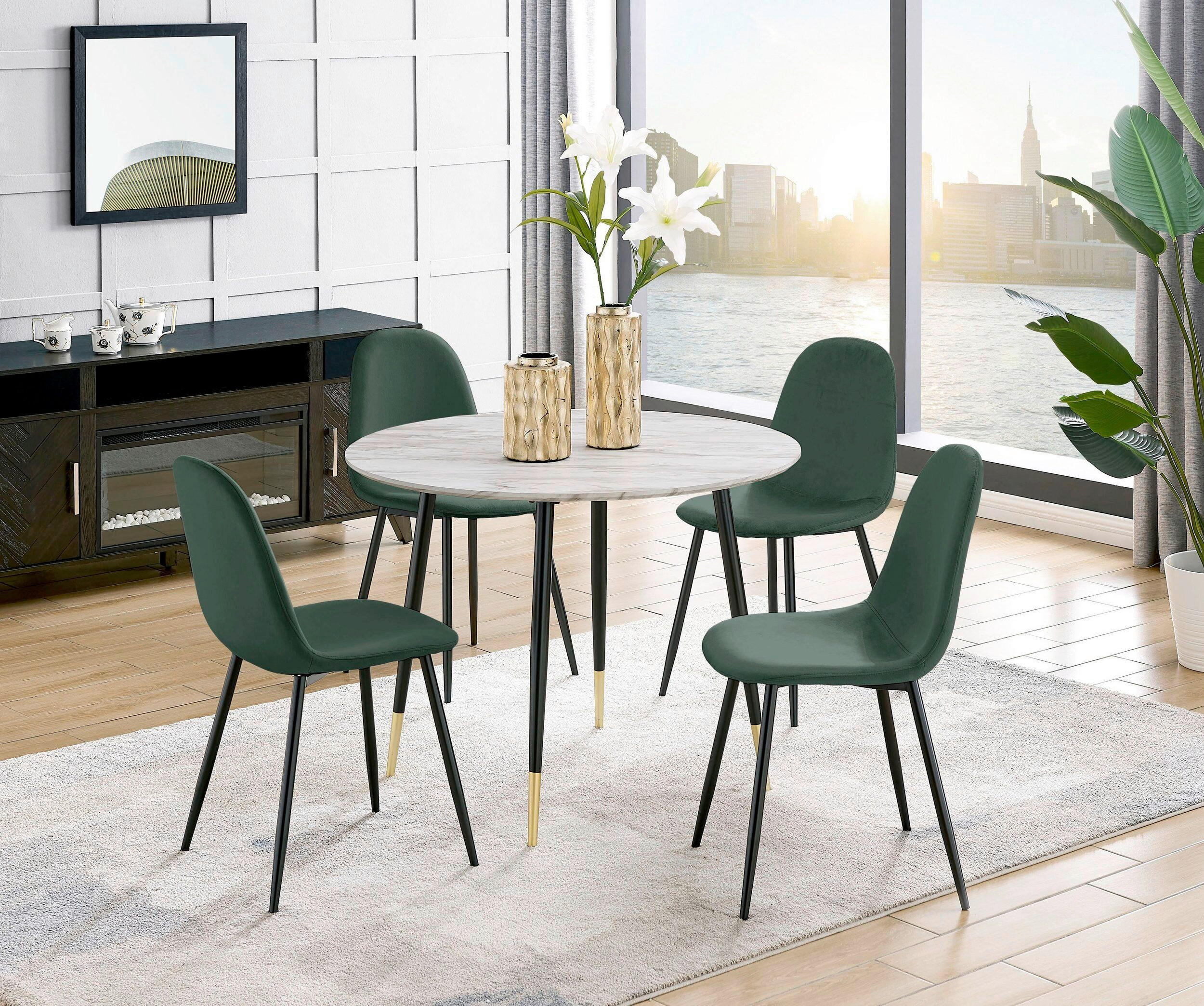 STUHL-SET 4 Stück  in Stahl Velours Metall, Textil  - Dunkelgrün/Schwarz, Design, Textil/Metall (44/87/51cm) - MID.YOU